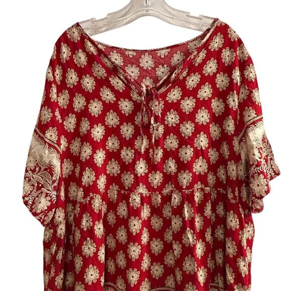Emery Rose Women's 4XL Red Floral 3/4 Sleeve Tunic Top Casual Spring - Picture 3 of 16